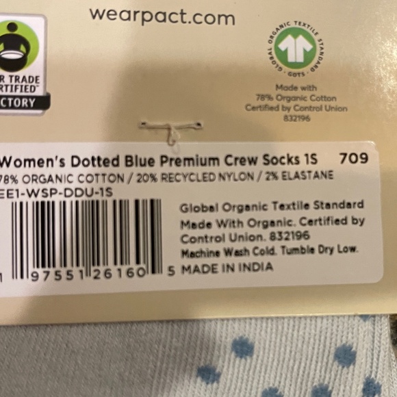 NEW! Pact Dotted Blue Premium Crew Socks Two Pair NWT! Retail: $24 - Picture 7 of 7